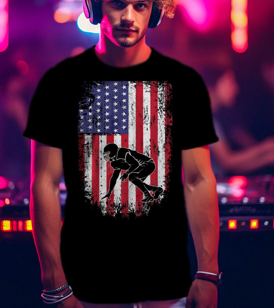 Football Lineman American Flag Vintage Grunge T-Shirt