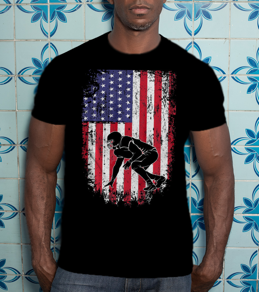 Football Lineman American Flag Vintage Grunge T-Shirt