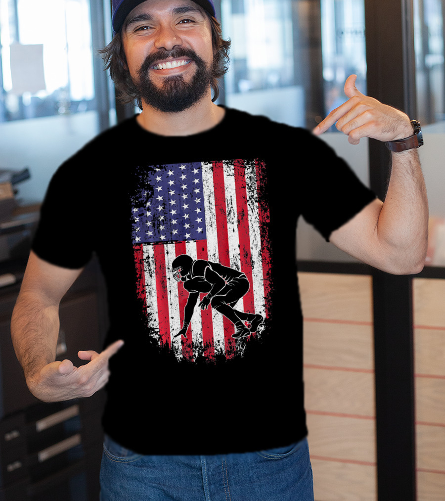 Football Lineman American Flag Vintage Grunge T-Shirt