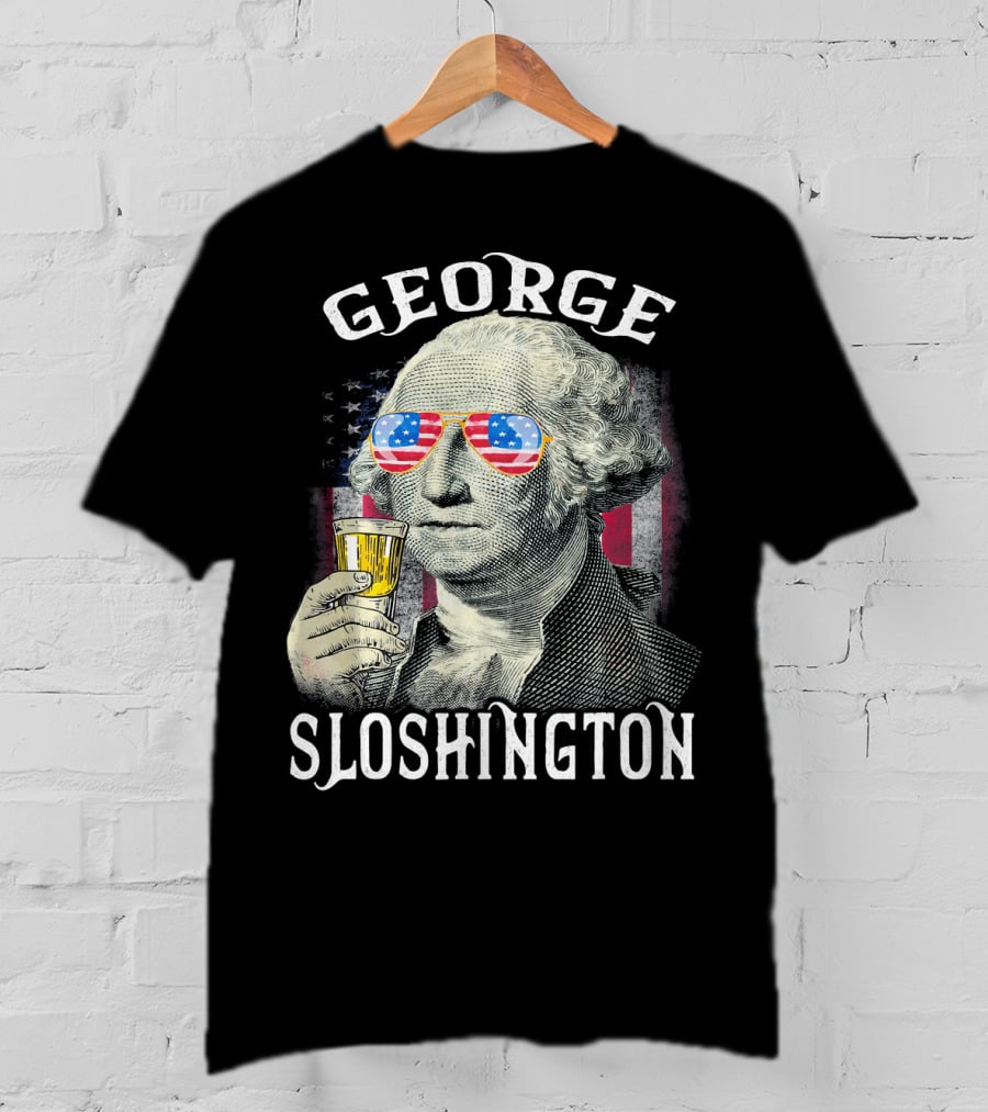 George Sloshington American Flag Sunglasses Beer T-Shirt
