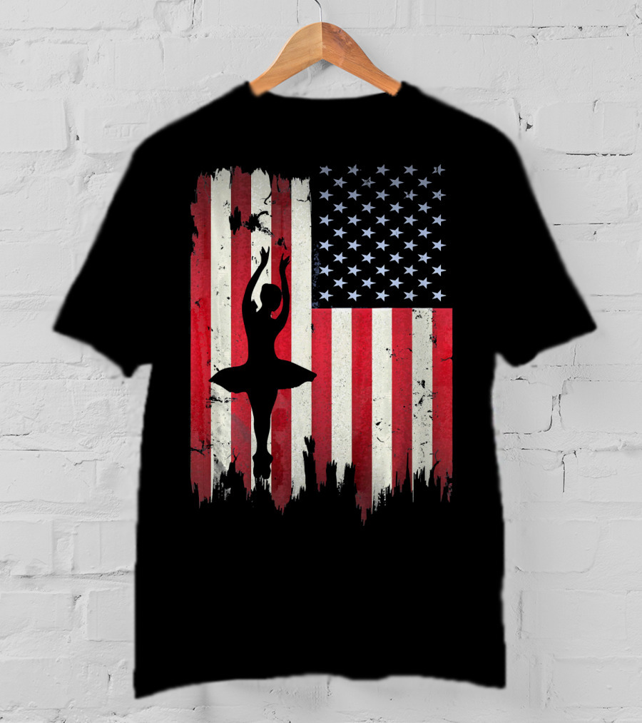 Ballerina Silhouette With American Flag Ballet USA T-Shirt