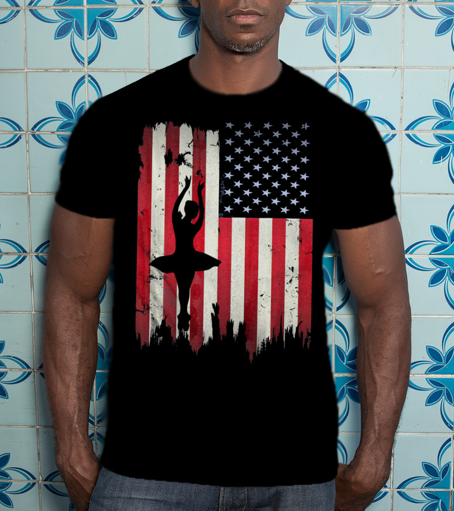 Ballerina Silhouette With American Flag Ballet USA T-Shirt