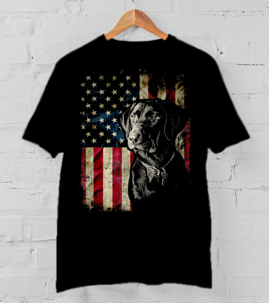 Patriotic Labrador Retriever With American Flag Background T-Shirt