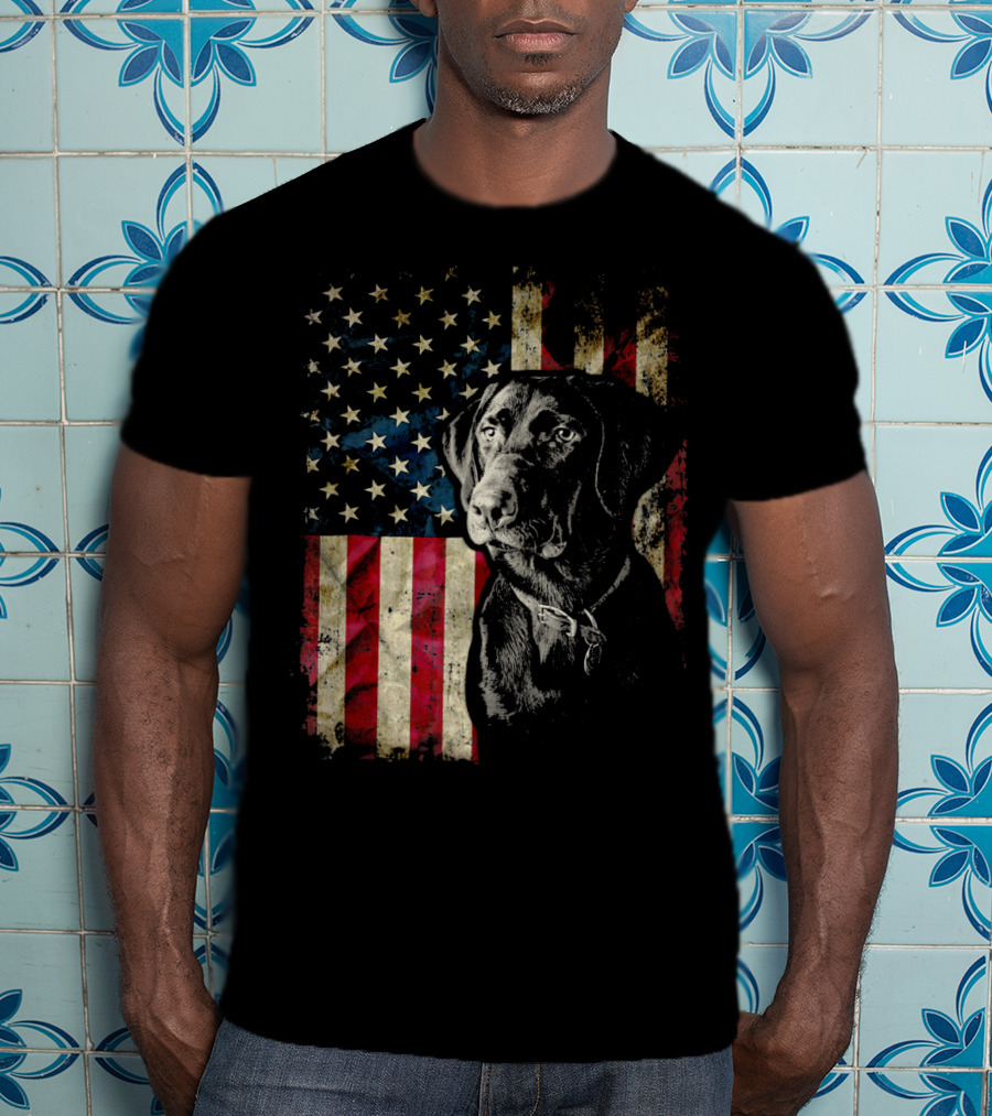Patriotic Labrador Retriever With American Flag Background T-Shirt