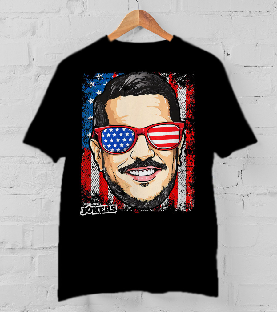 Impractical Jokers Patriotic Sal American Flag Sunglasses And Smiling Face T-Shirt