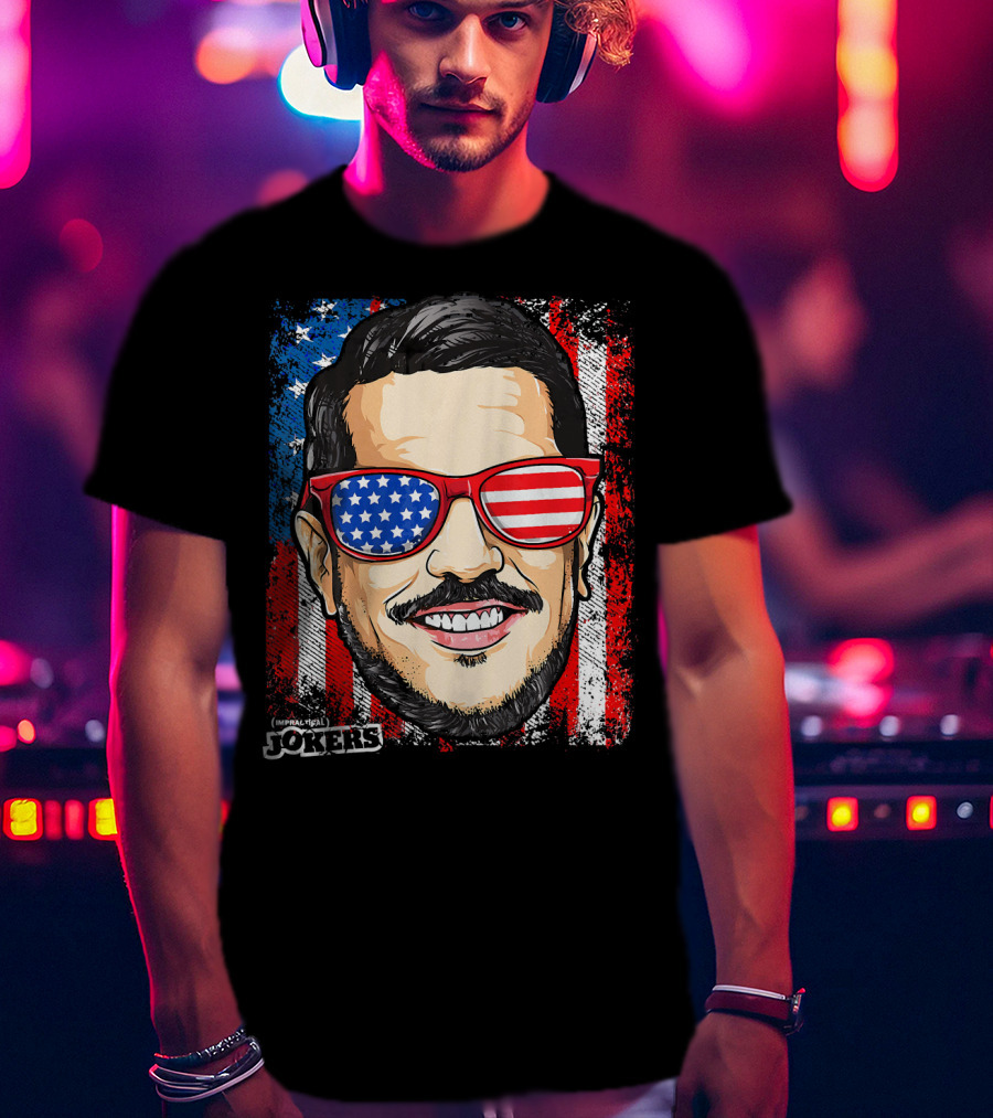 Impractical Jokers Patriotic Sal American Flag Sunglasses And Smiling Face T-Shirt