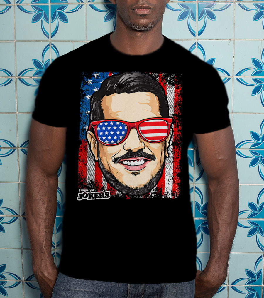 Impractical Jokers Patriotic Sal American Flag Sunglasses And Smiling Face T-Shirt