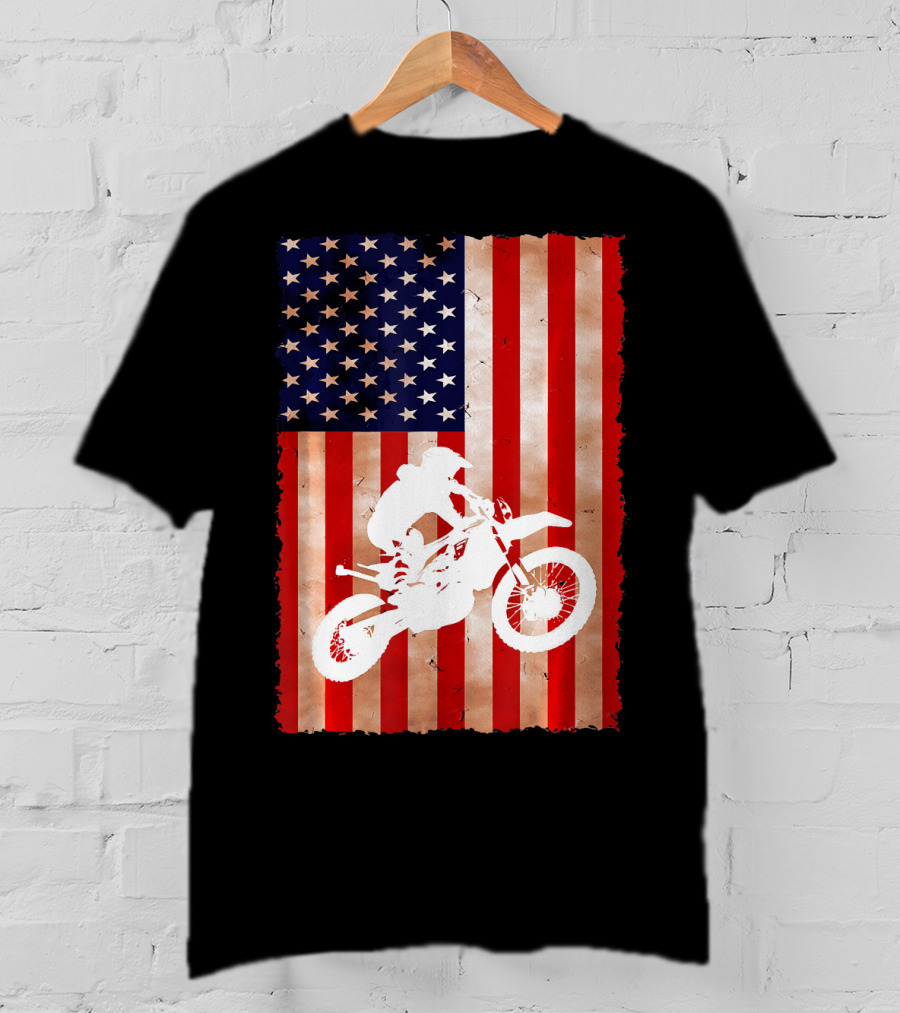 Dirt Bike Motocross American Flag Patriotic Ride USA T-Shirt