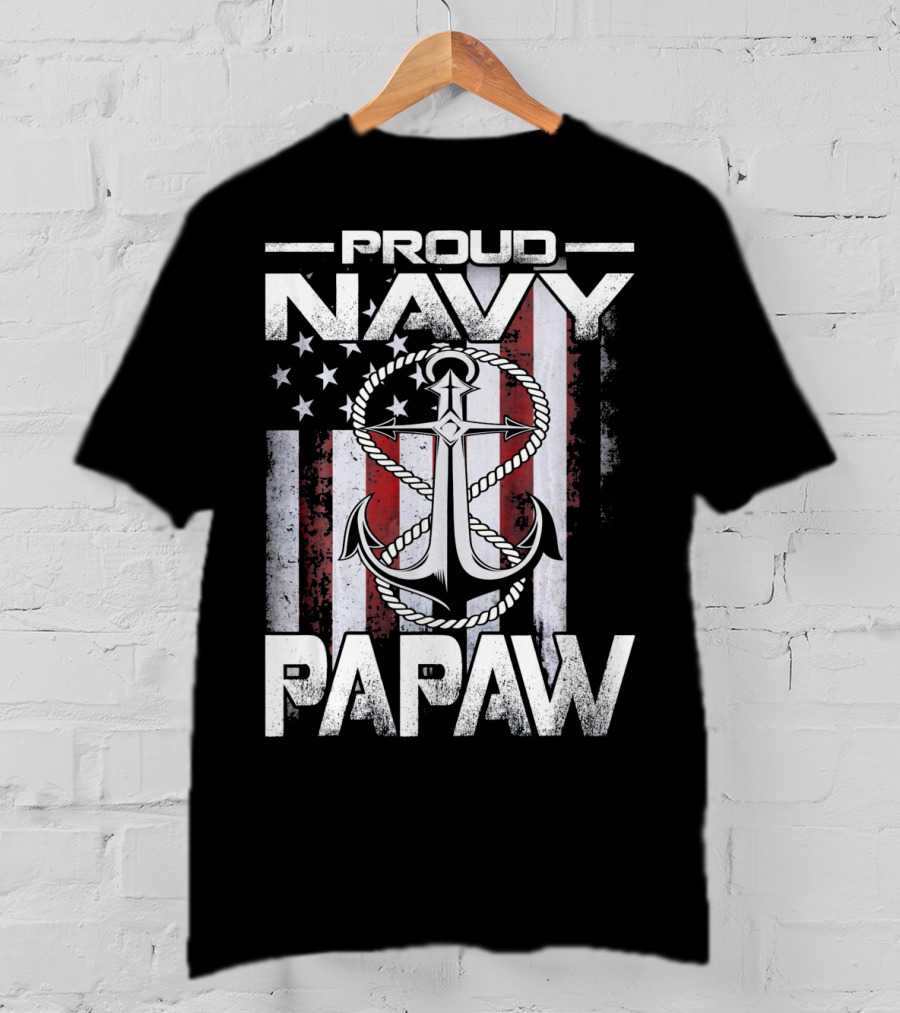 Proud Navy Papaw American Flag Anchor USA T-Shirt