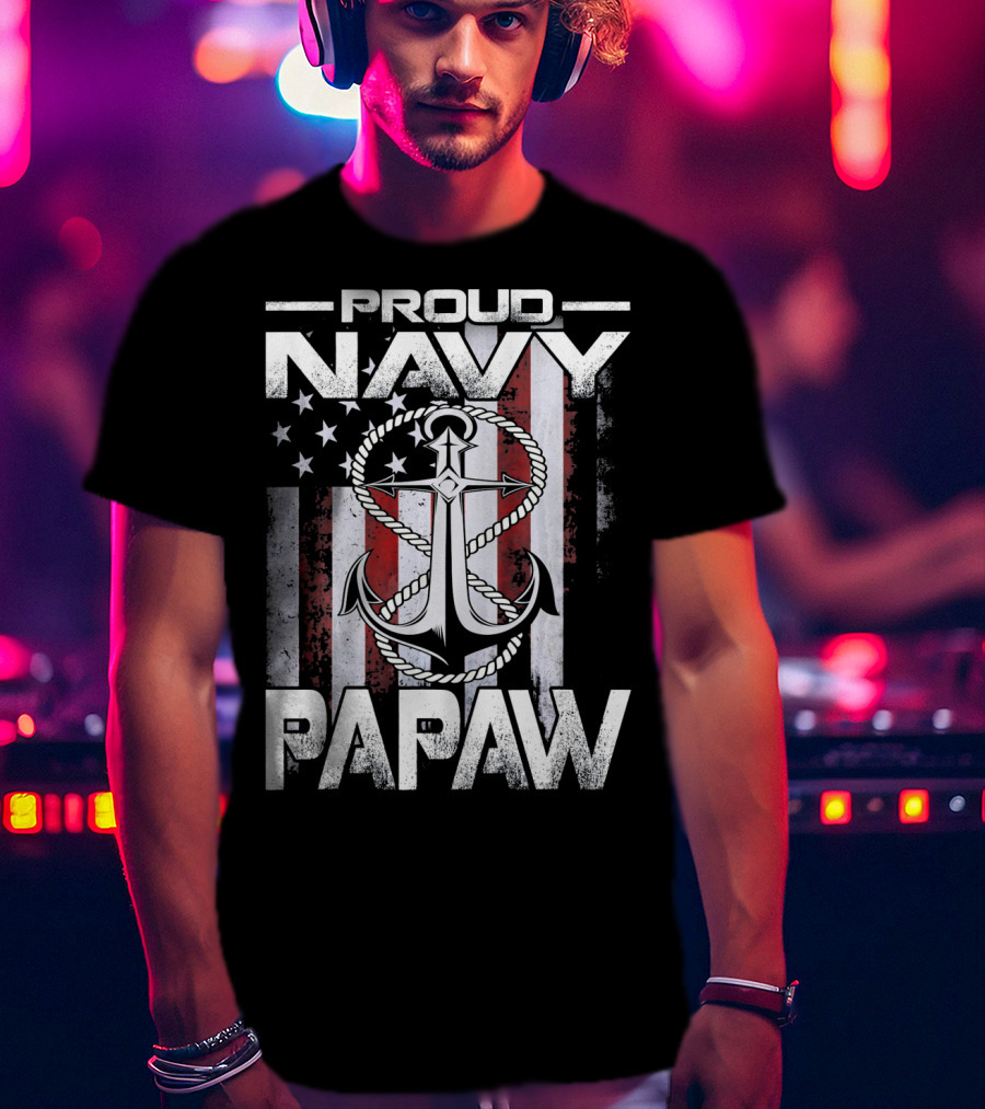 Proud Navy Papaw American Flag Anchor USA T-Shirt