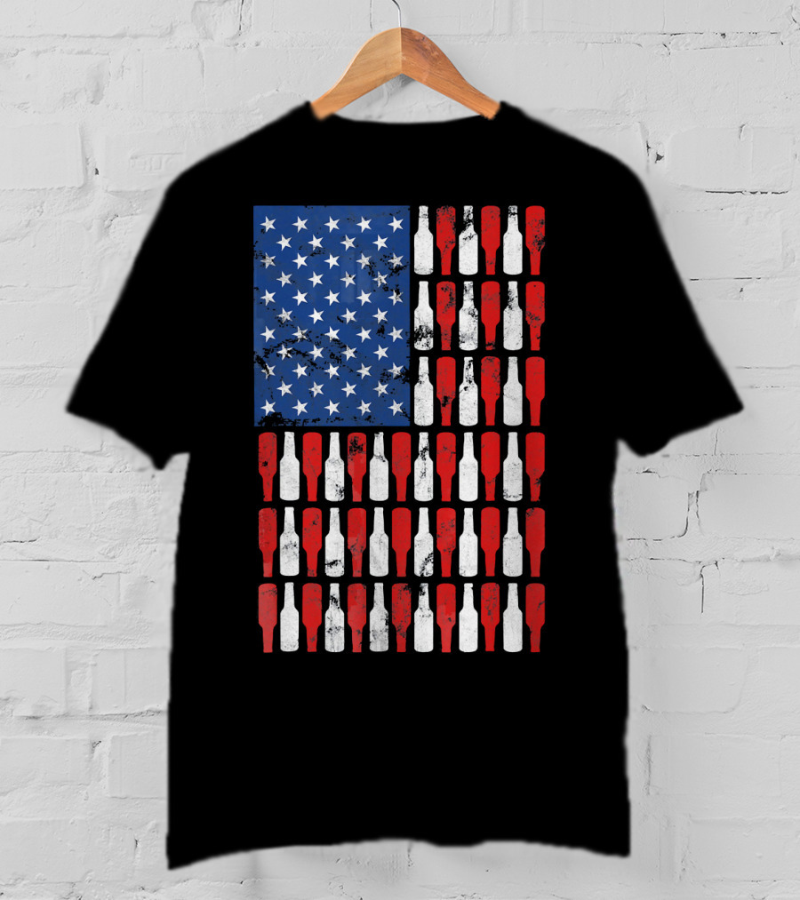 Vintage USA American Flag Made Of Beer Bottles T-Shirt