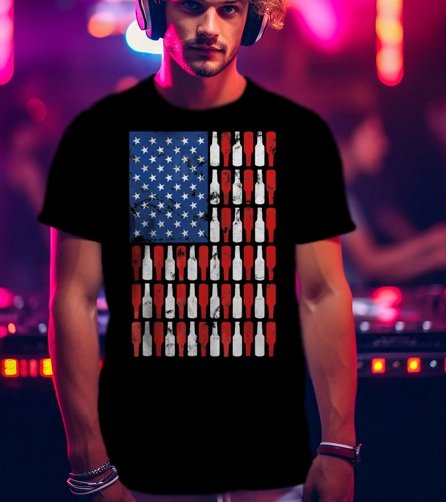 Vintage USA American Flag Made Of Beer Bottles T-Shirt
