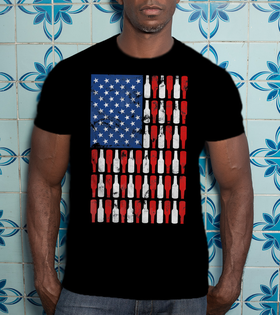 Vintage USA American Flag Made Of Beer Bottles T-Shirt