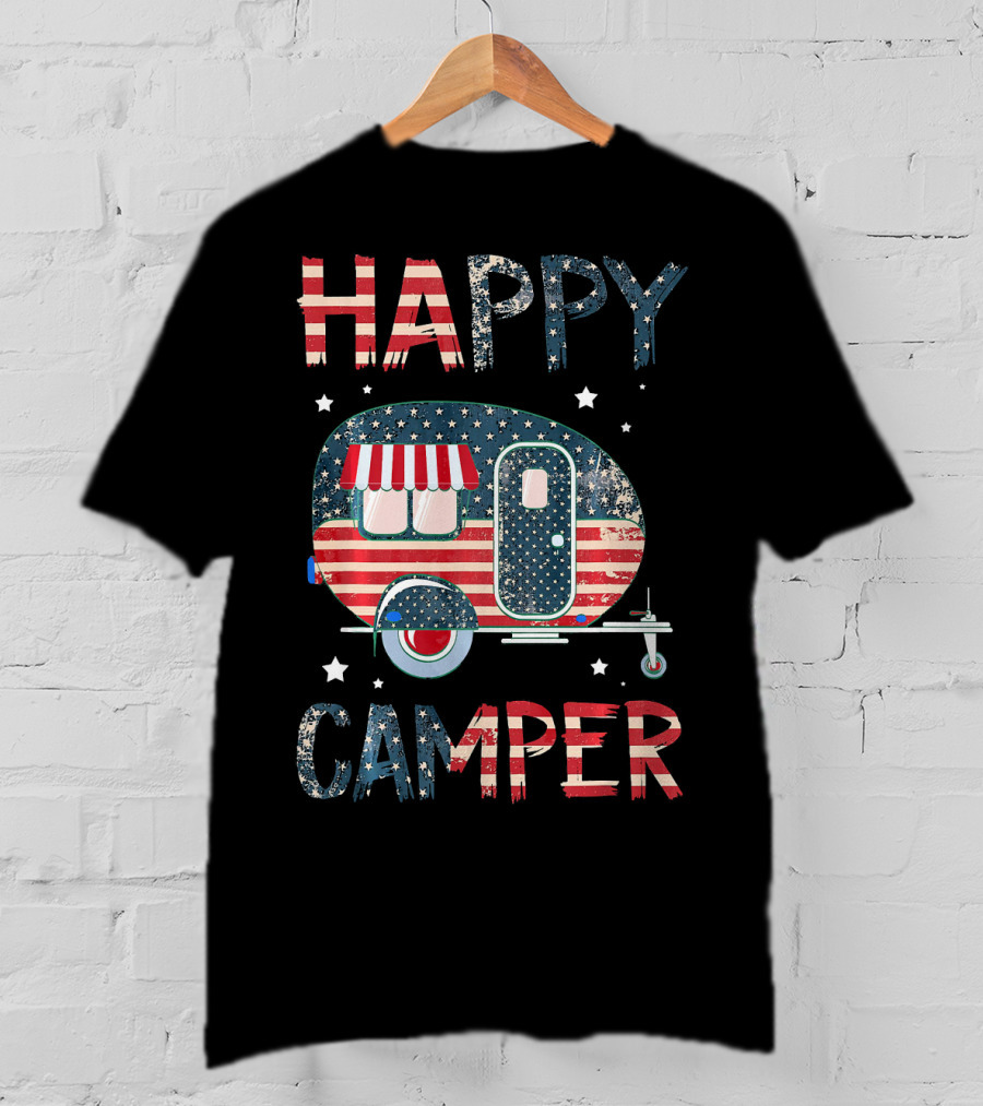 Happy Camper Stars And Stripes American Flag Patriotic T-Shirt