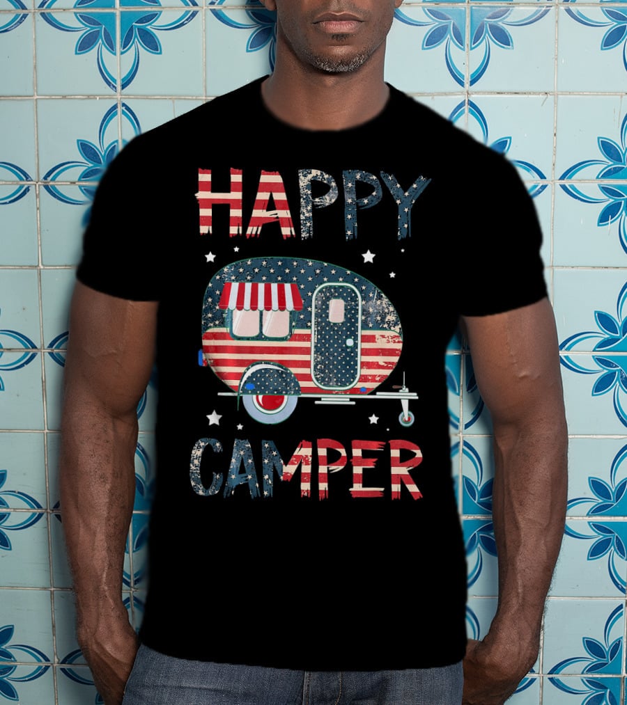 Happy Camper Stars And Stripes American Flag Patriotic T-Shirt