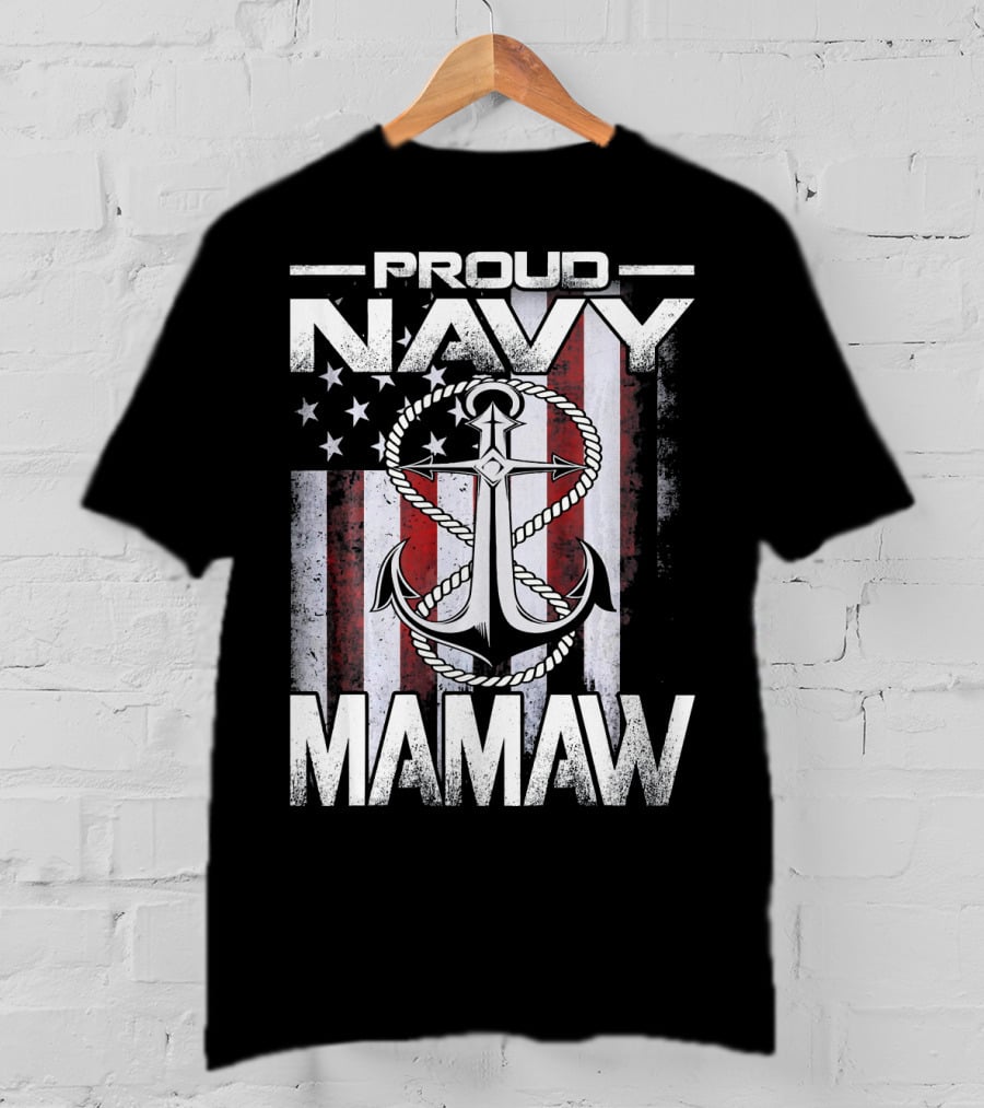Proud Navy Mamaw USA Patriotic Anchor And Flag T-Shirt
