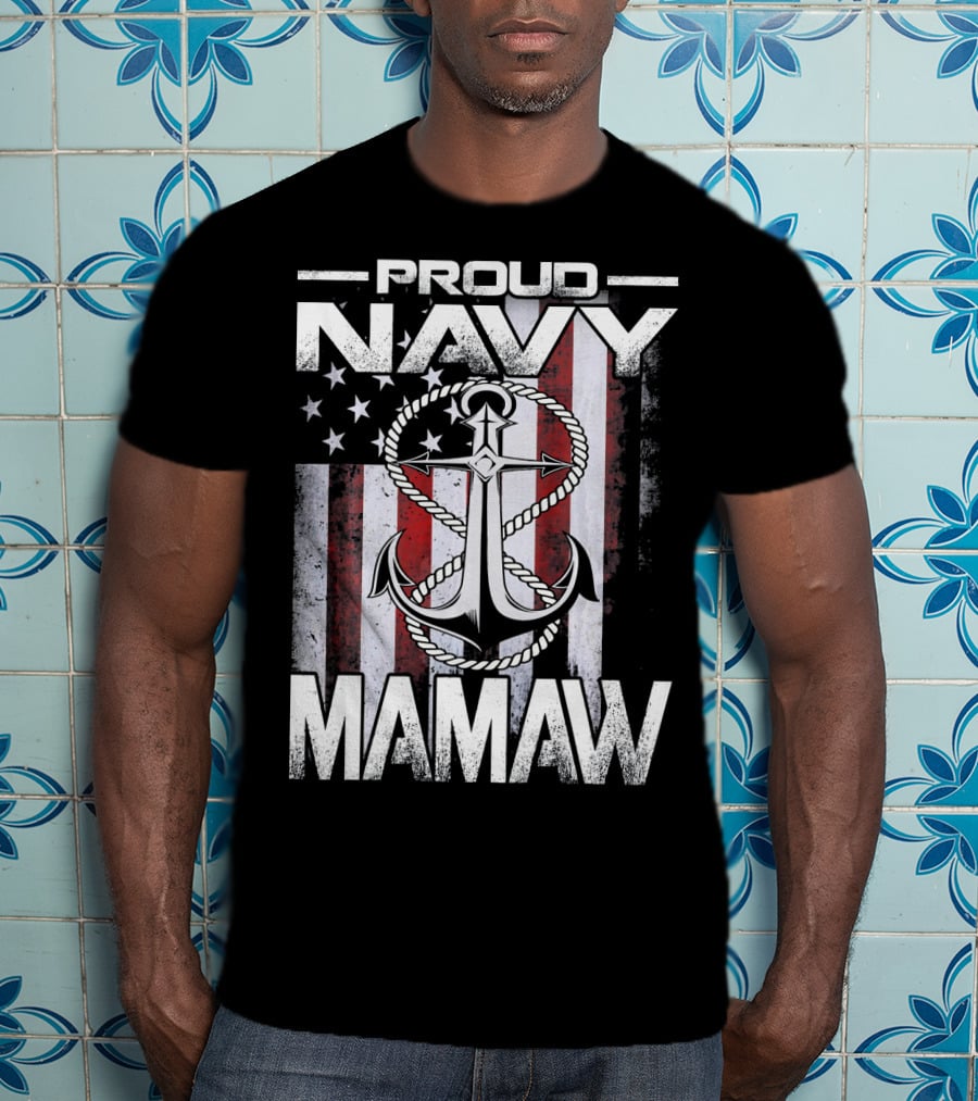 Proud Navy Mamaw USA Patriotic Anchor And Flag T-Shirt