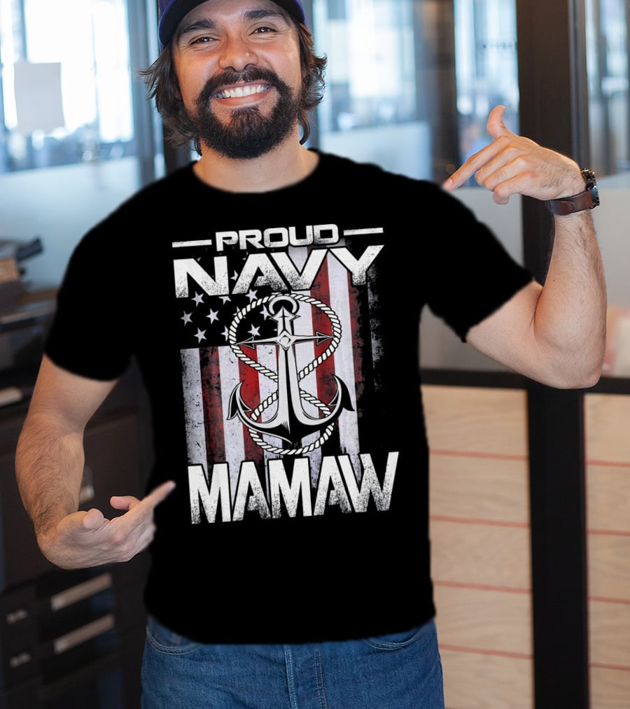 Proud Navy Mamaw USA Patriotic Anchor And Flag T-Shirt