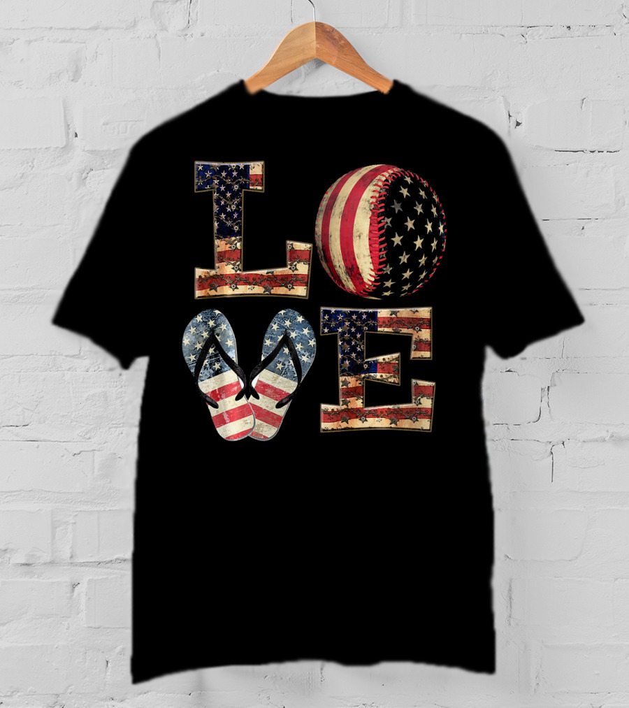 LOVE USA Baseball Softball Flip Flops T-Shirt