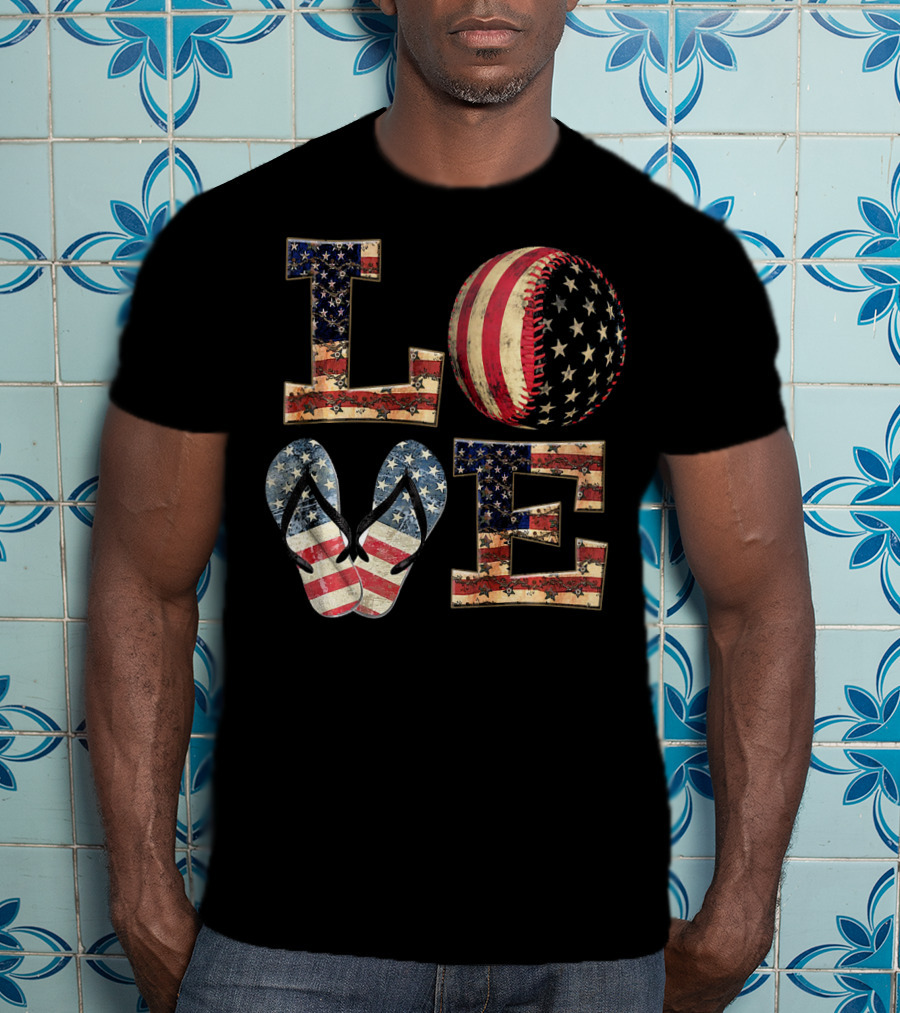 LOVE USA Baseball Softball Flip Flops T-Shirt