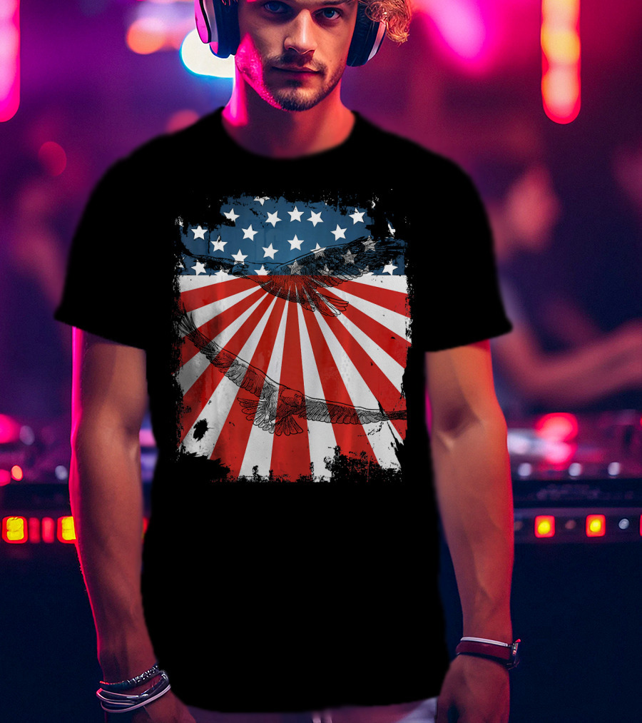 Patriotic Bald Eagle American Flag T-Shirt