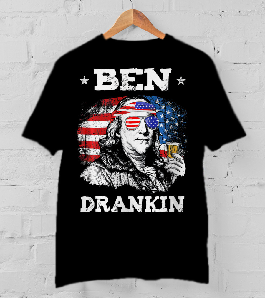 Ben Drankin Benjamin Franklin With American Flag Bandana And Sunglasses T-Shirt