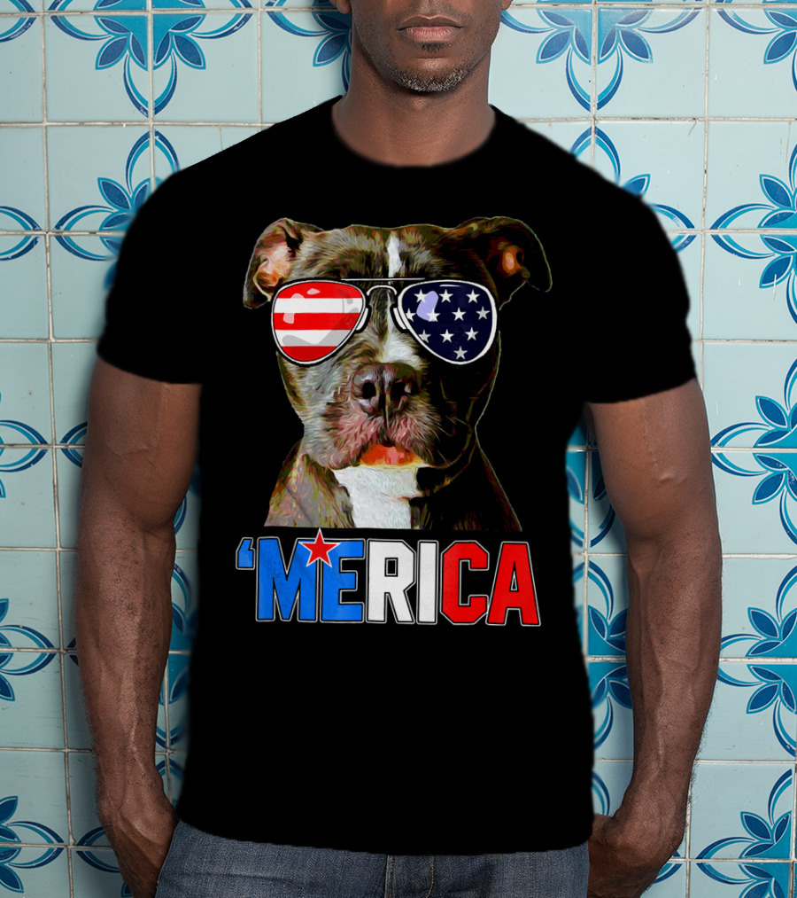 Pitbull 'Merica Memorial Day Patriotic USA Sunglasses T-Shirt