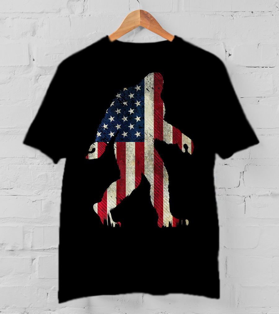 American Flag Sasquatch Bigfoot Patriotic Fashion T-Shirt
