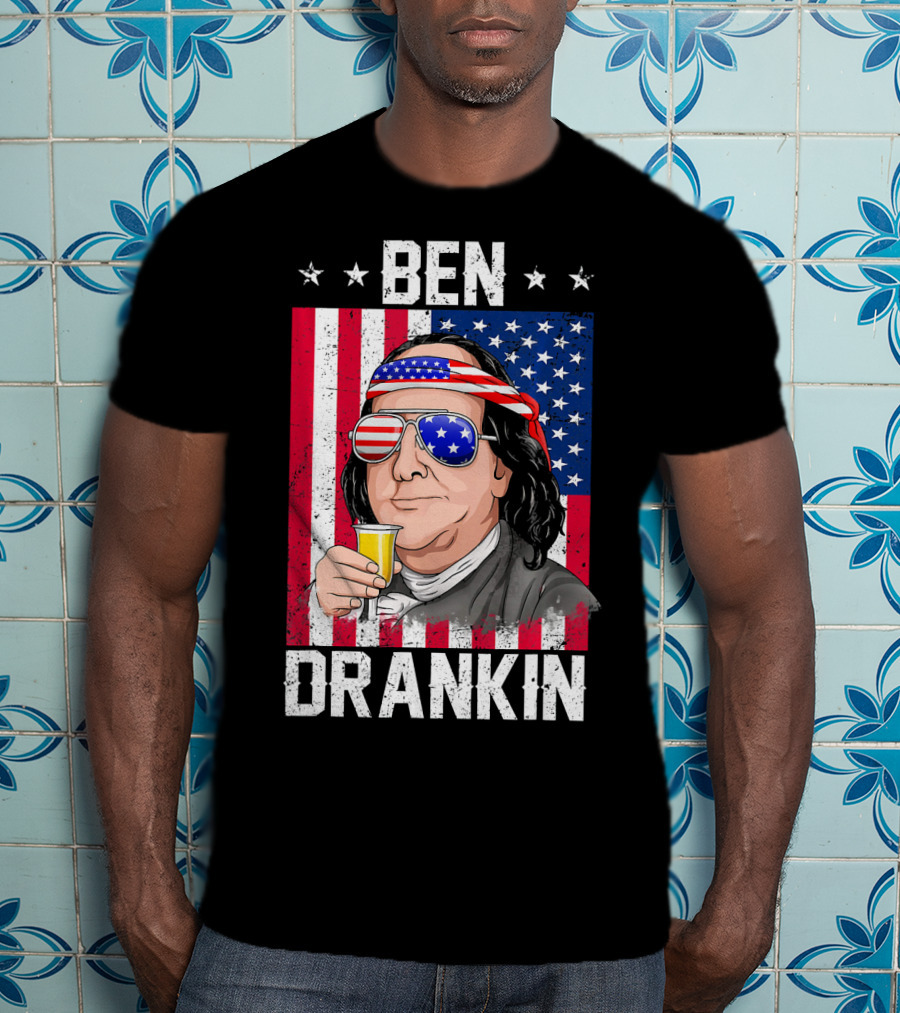 Ben Drankin American Flag Shades And Stars With Beer T-Shirt