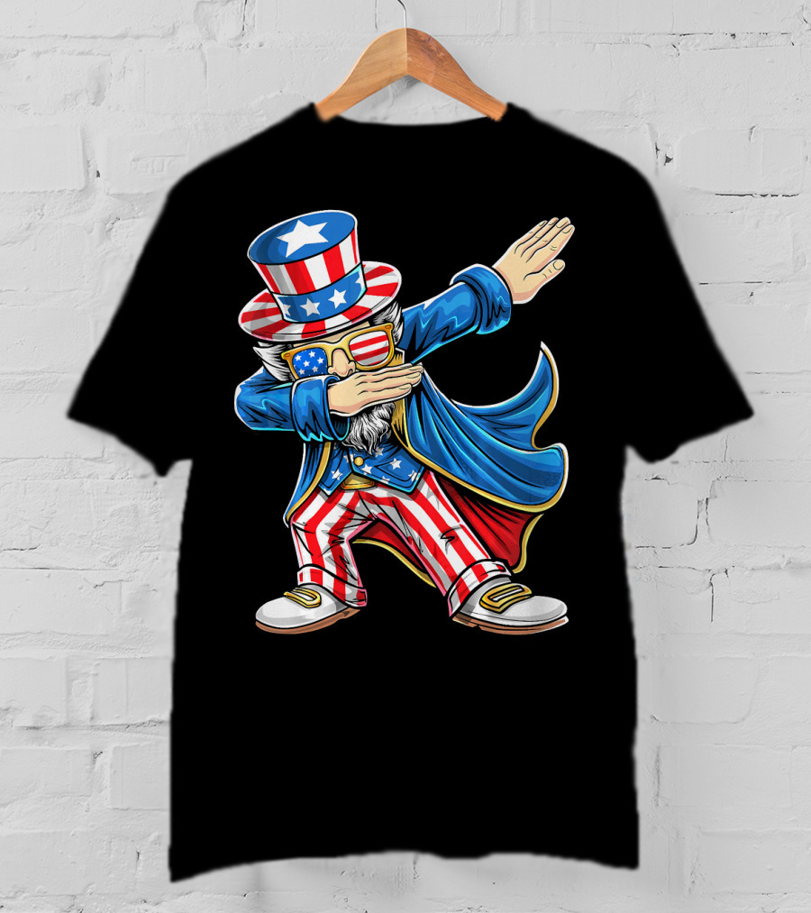 Uncle Sam Dabbing In Patriotic American Flag Suit And Hat T-Shirt