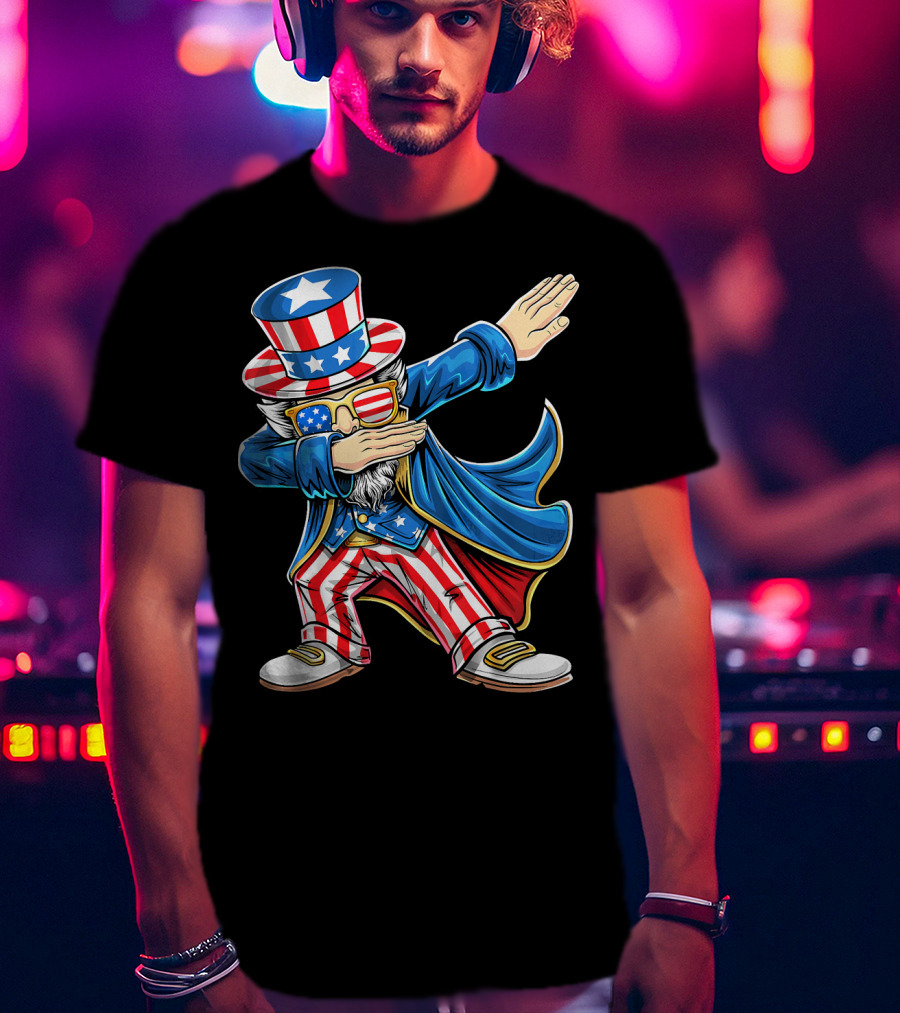 Uncle Sam Dabbing In Patriotic American Flag Suit And Hat T-Shirt