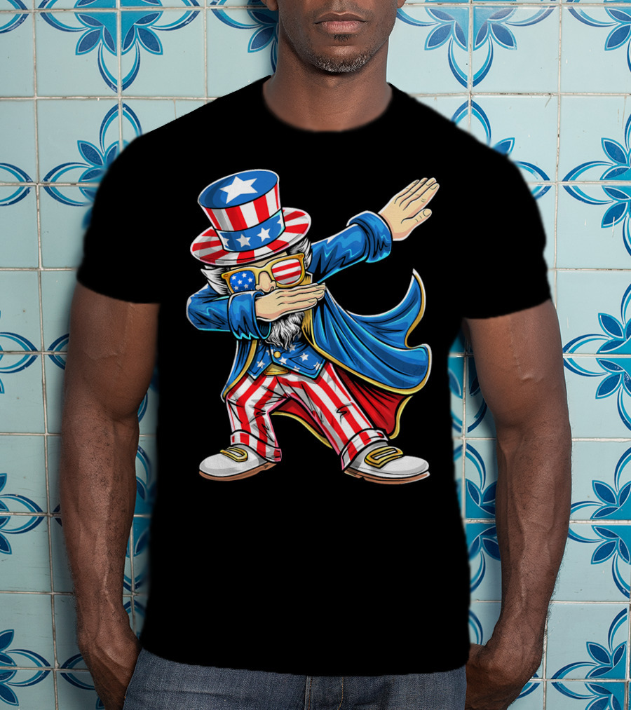 Uncle Sam Dabbing In Patriotic American Flag Suit And Hat T-Shirt