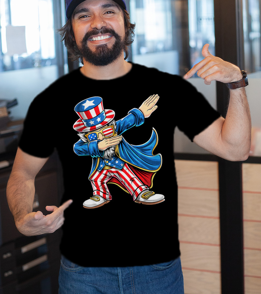 Uncle Sam Dabbing In Patriotic American Flag Suit And Hat T-Shirt