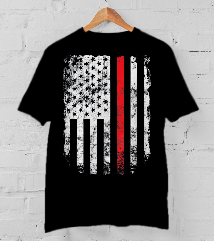 Thin Red Line American Flag Fireman Firefighter T-Shirt