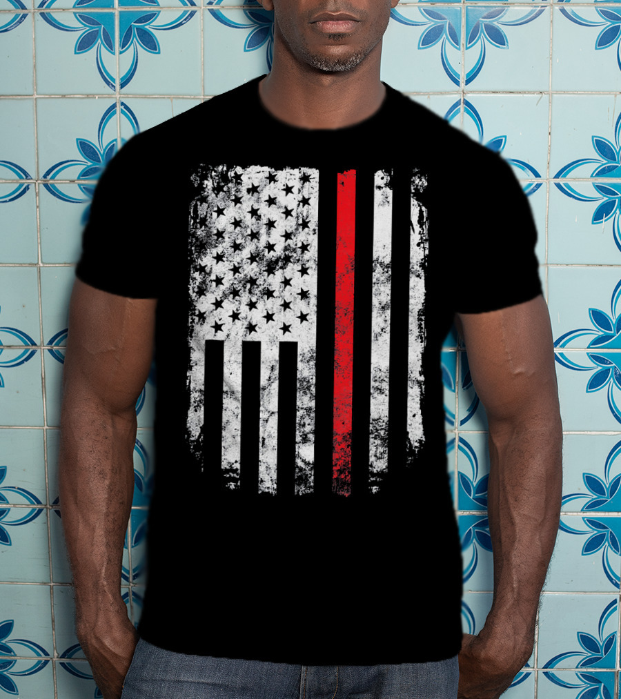 Thin Red Line American Flag Fireman Firefighter T-Shirt