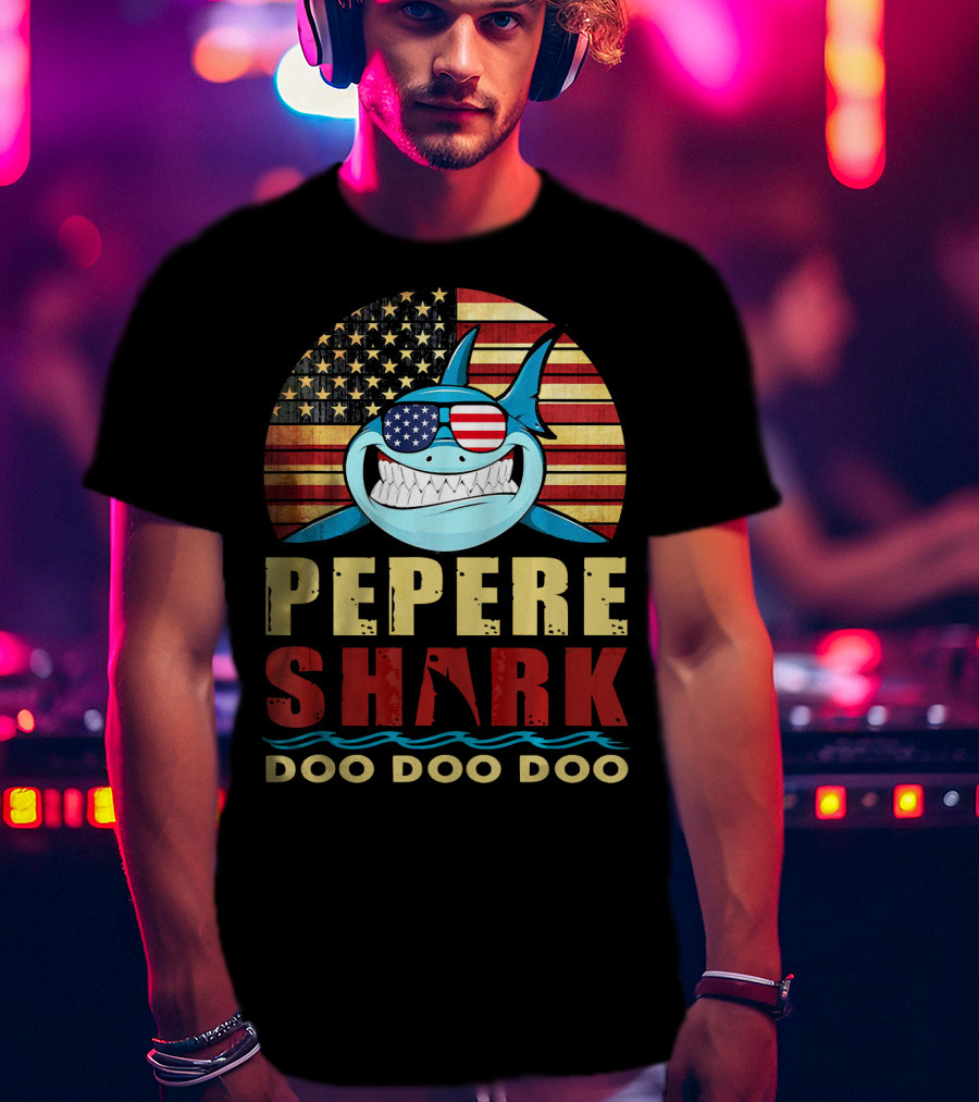 Pepere Shark American Flag Doo Doo Doo T-Shirt