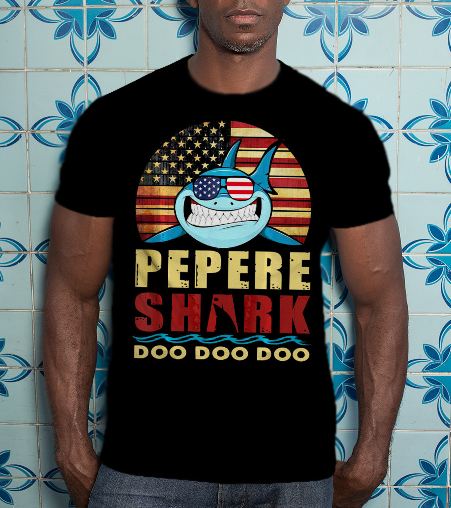 Pepere Shark American Flag Doo Doo Doo T-Shirt