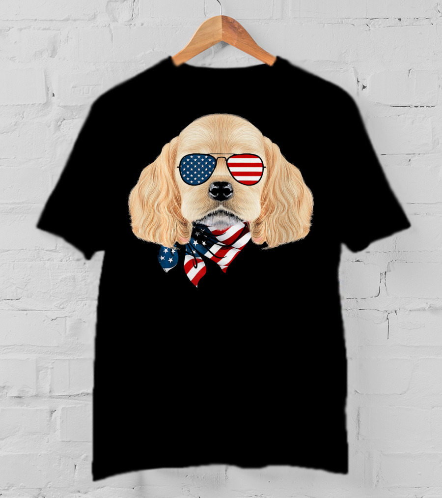 Cocker Spaniel Wearing American Flag Sunglasses And Bandana Patriotic T-Shirt