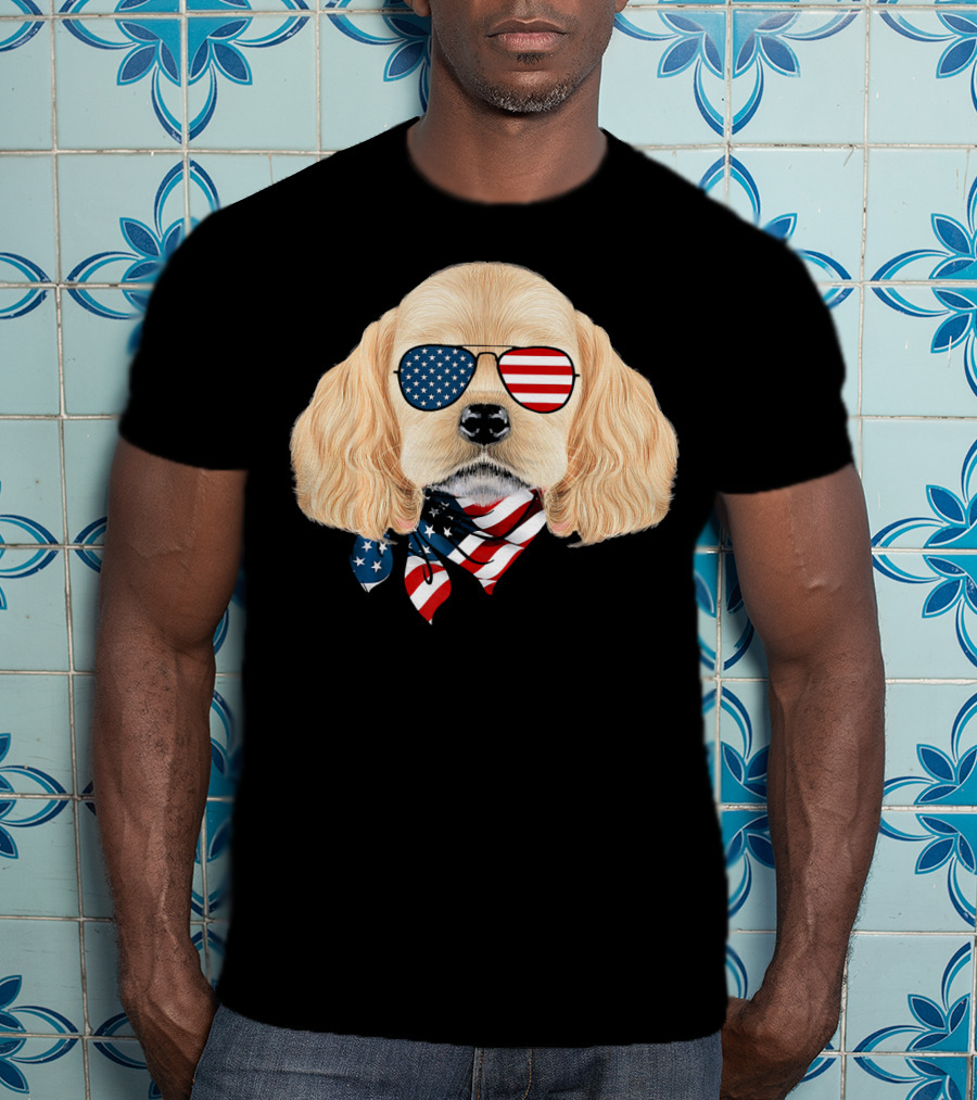 Cocker Spaniel Wearing American Flag Sunglasses And Bandana Patriotic T-Shirt