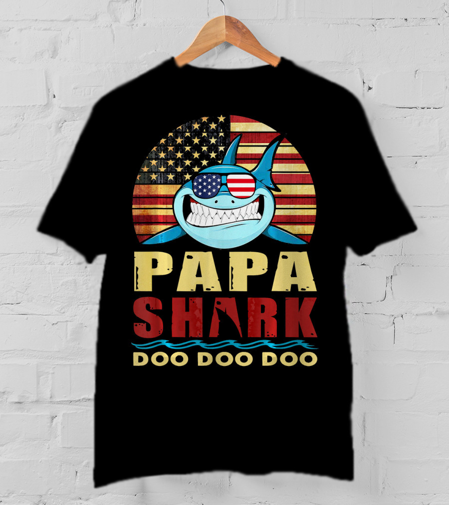 Papa Shark American Flag Doo Doo Doo T-Shirt