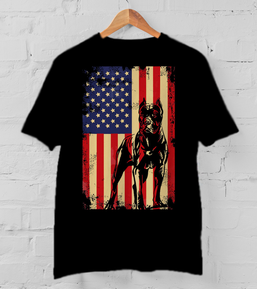Cane Corso With American Flag Background T-Shirt