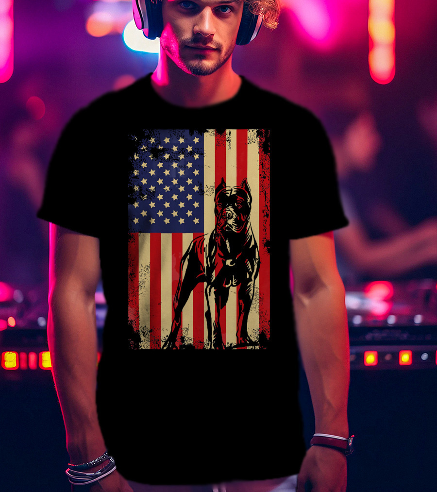 Cane Corso With American Flag Background T-Shirt