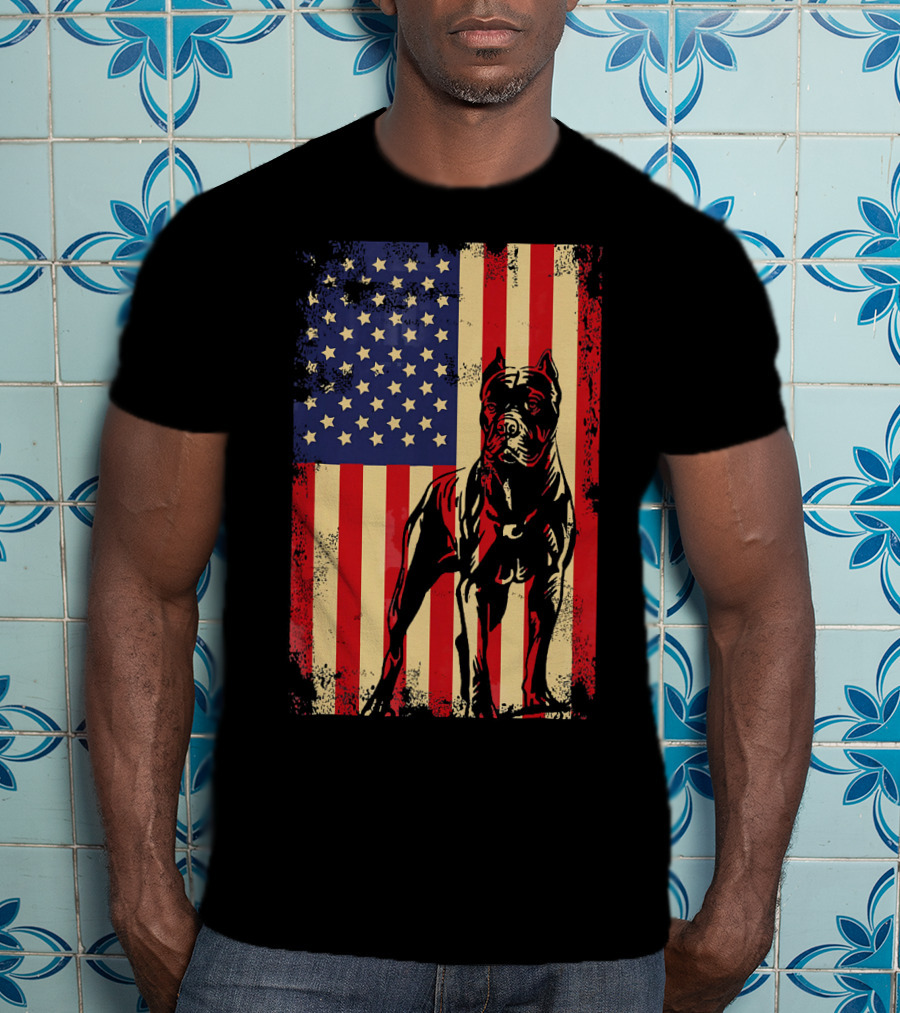 Cane Corso With American Flag Background T-Shirt
