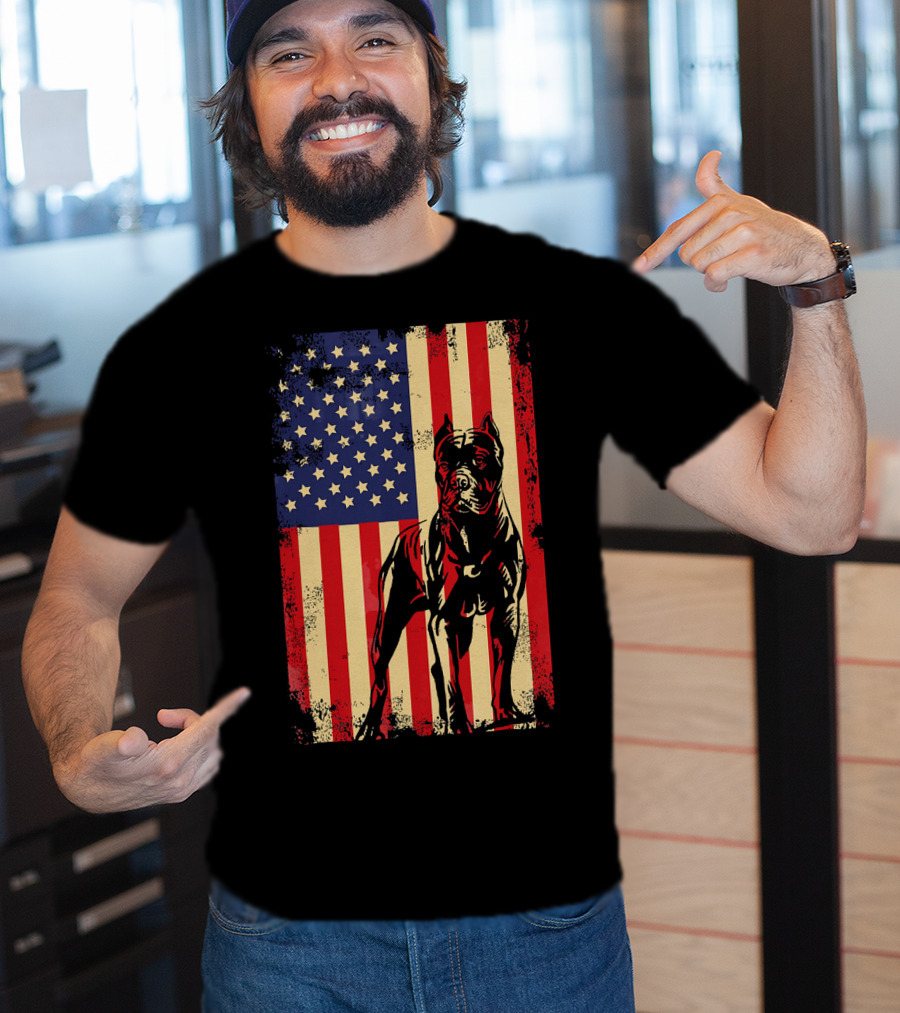 Cane Corso With American Flag Background T-Shirt
