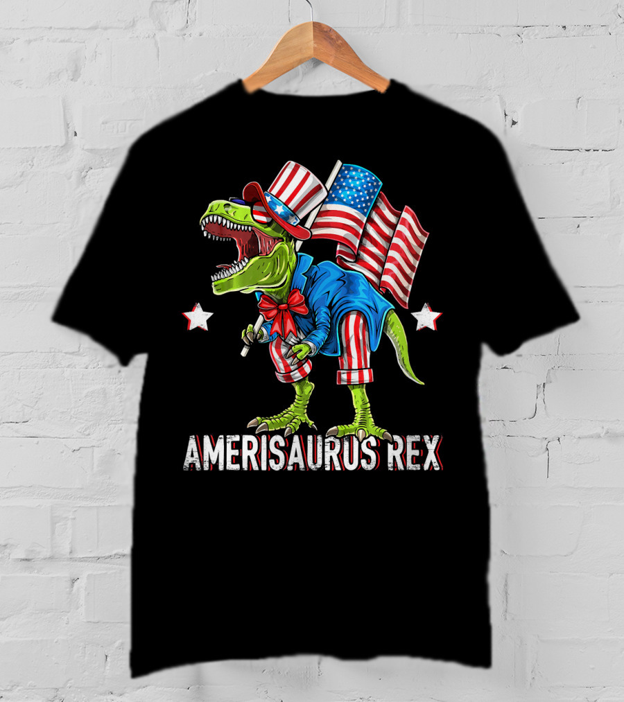 Amerisaurus Rex Dinosaur Uncle Sam Costume Fourth Of July Patriotic T-Rex T-Shirt