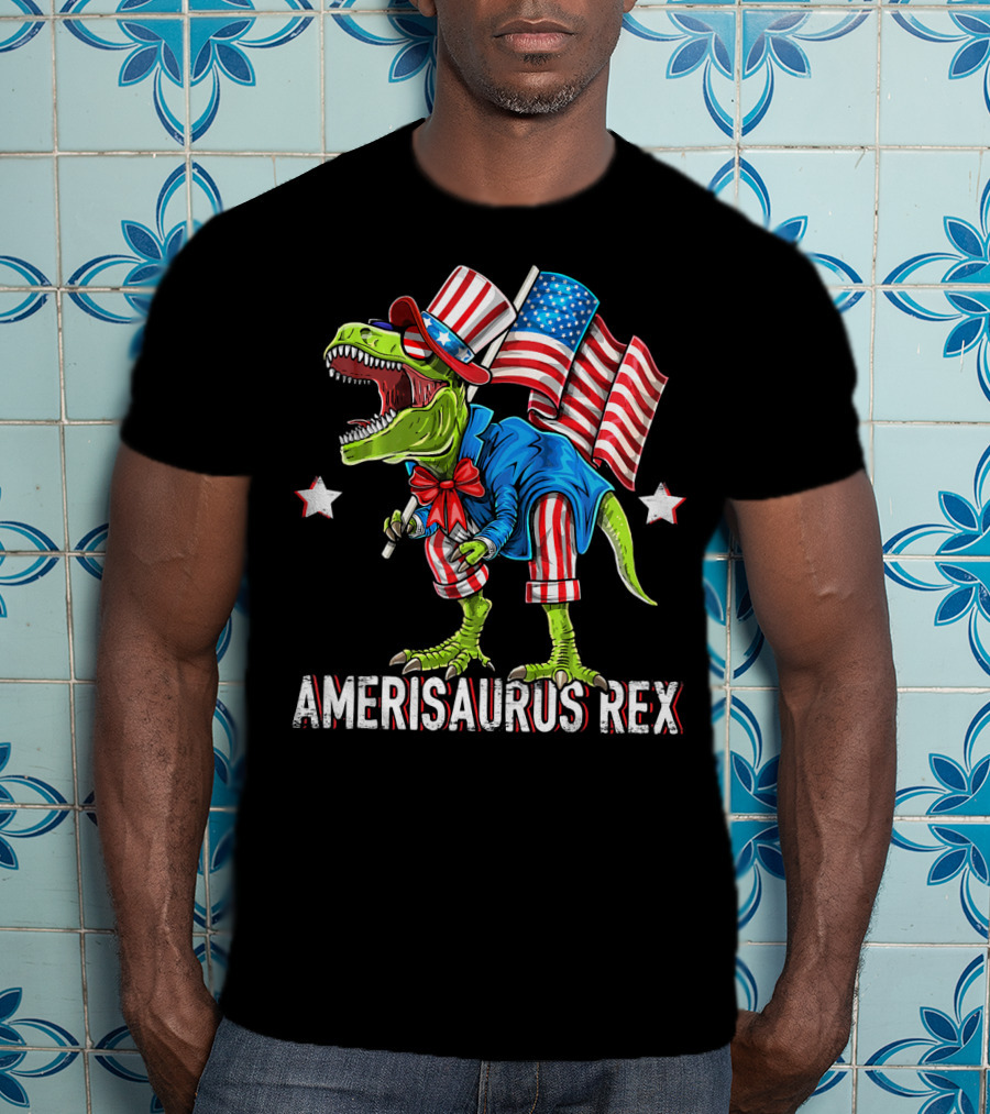 Amerisaurus Rex Dinosaur Uncle Sam Costume Fourth Of July Patriotic T-Rex T-Shirt