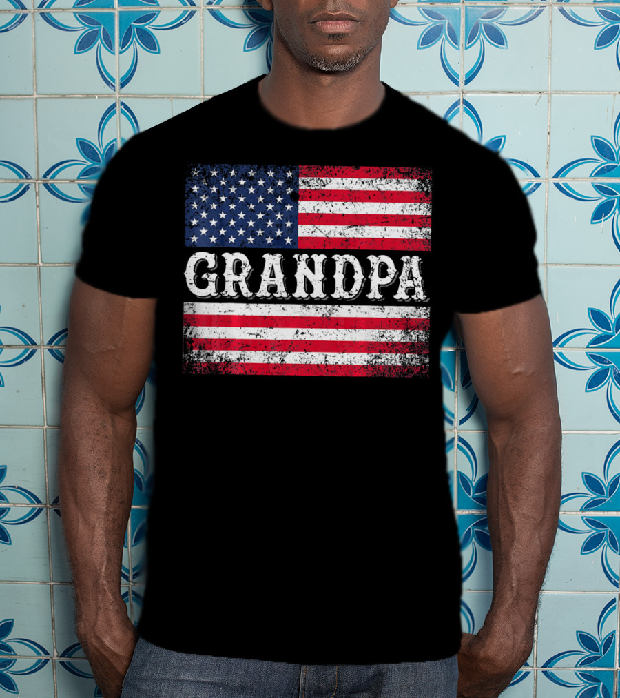 Grandpa Patriotic Vintage USA Flag T-Shirt