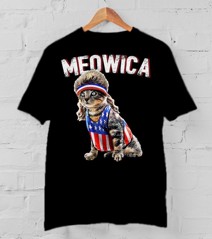 Meowica Cat Mullet American Flag Headband Stars And Stripes Tank Top T-Shirt