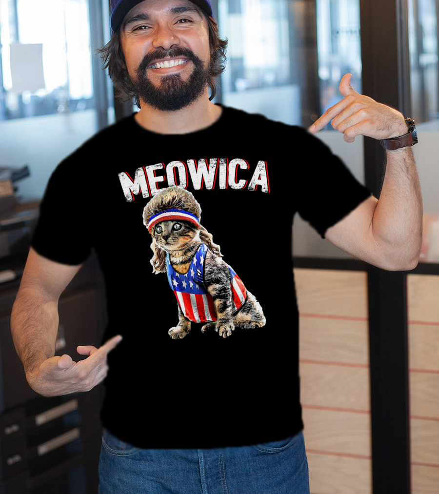 Meowica Cat Mullet American Flag Headband Stars And Stripes Tank Top T-Shirt