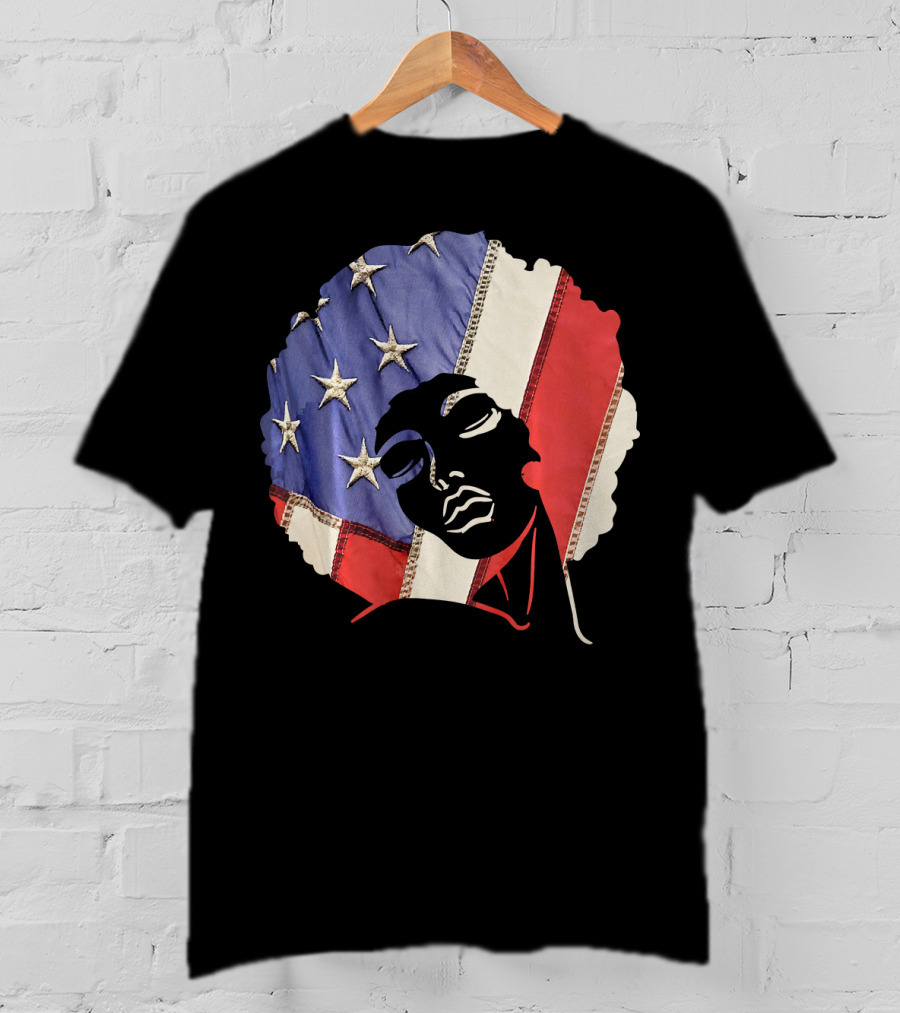 Black Girl Melanin Afro With US Flag T-Shirt